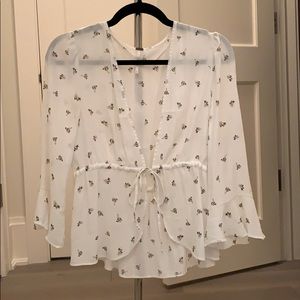 Free People White Bumble Bee Tie Top